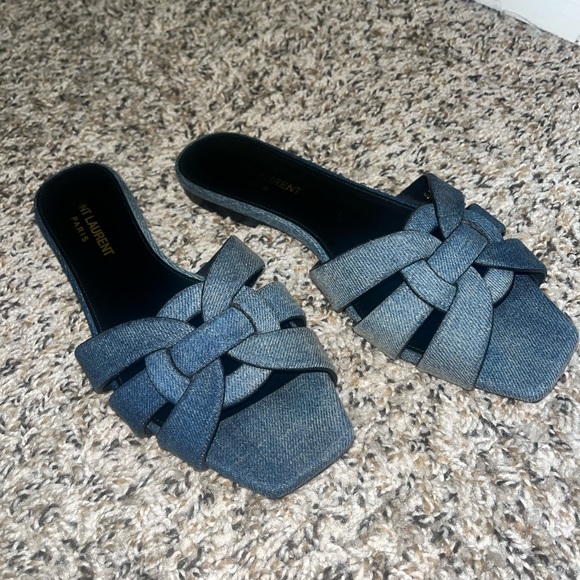 Saint Laurent Denim Tribute Sandals - Picture 1 of 3